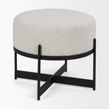 Amelia Cream Boucle W/Black Metal Upholstered Pouf by Mercana at Eve Furniture
