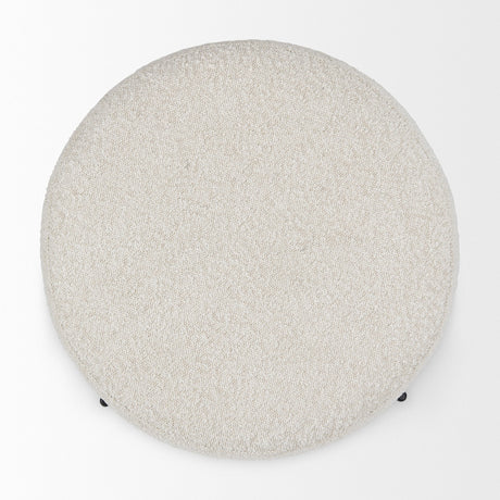 Amelia Cream Boucle W/Black Metal Upholstered Pouf by Mercana at Eve Furniture