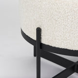 Amelia Cream Boucle W/Black Metal Upholstered Pouf by Mercana at Eve Furniture