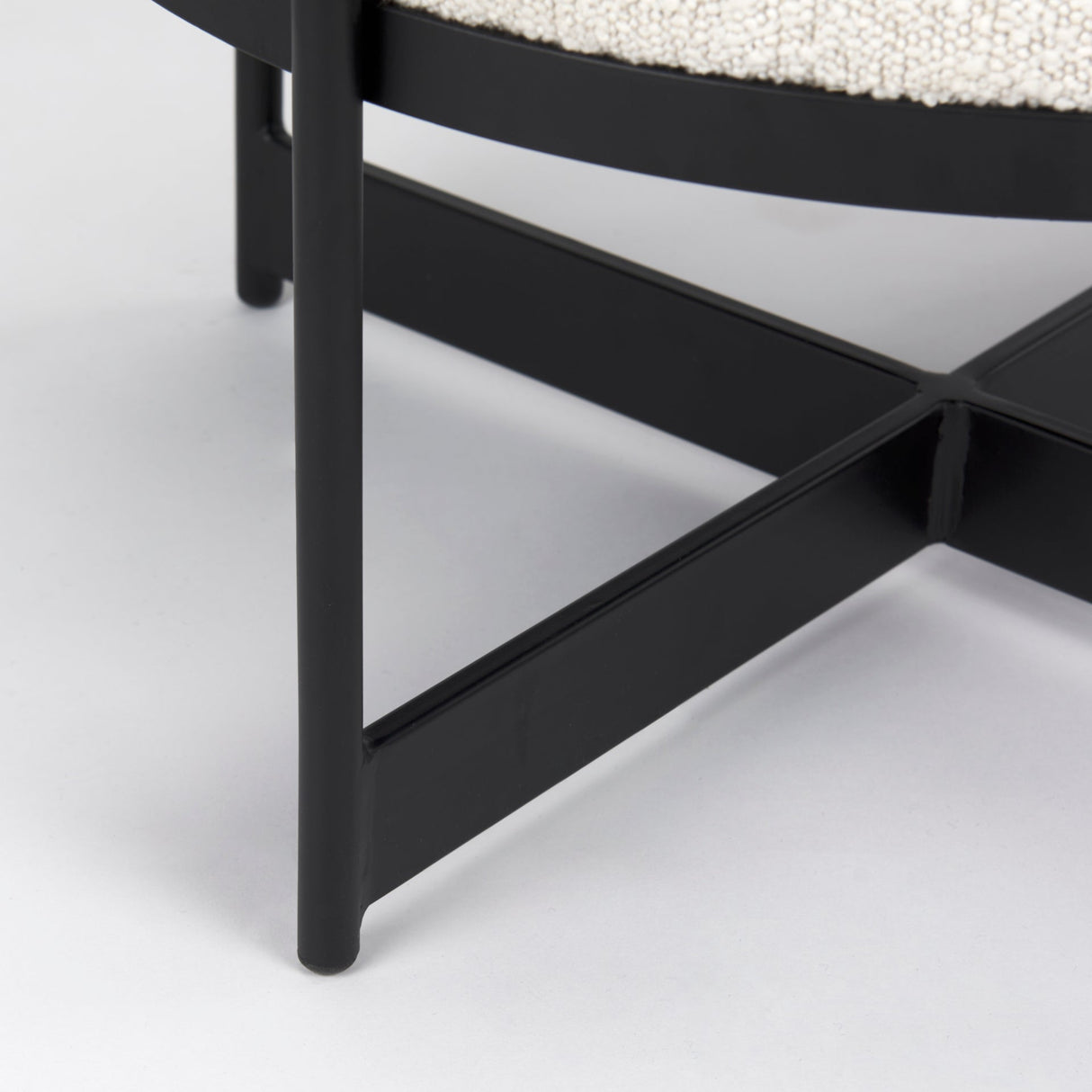 Amelia Cream Boucle W/Black Metal Upholstered Pouf by Mercana at Eve Furniture