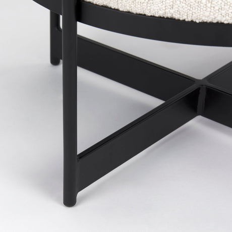 Amelia Cream Boucle W/Black Metal Upholstered Pouf by Mercana at Eve Furniture