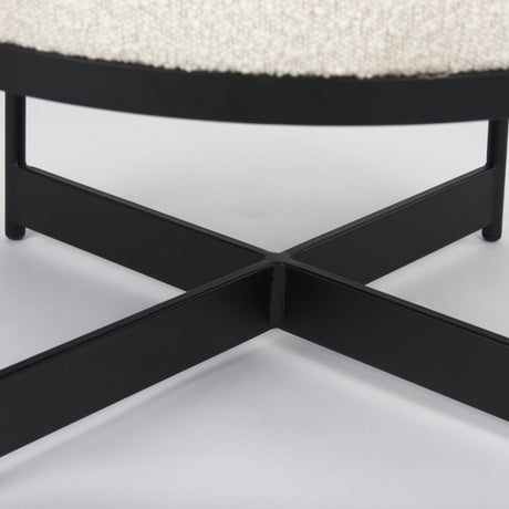 Amelia Cream Boucle W/Black Metal Upholstered Pouf by Mercana at Eve Furniture