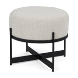 Amelia Cream Boucle W/Black Metal Upholstered Pouf by Mercana at Eve Furniture