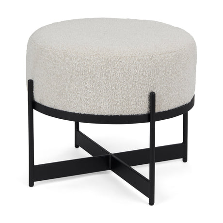 Amelia Cream Boucle W/Black Metal Upholstered Pouf by Mercana at Eve Furniture
