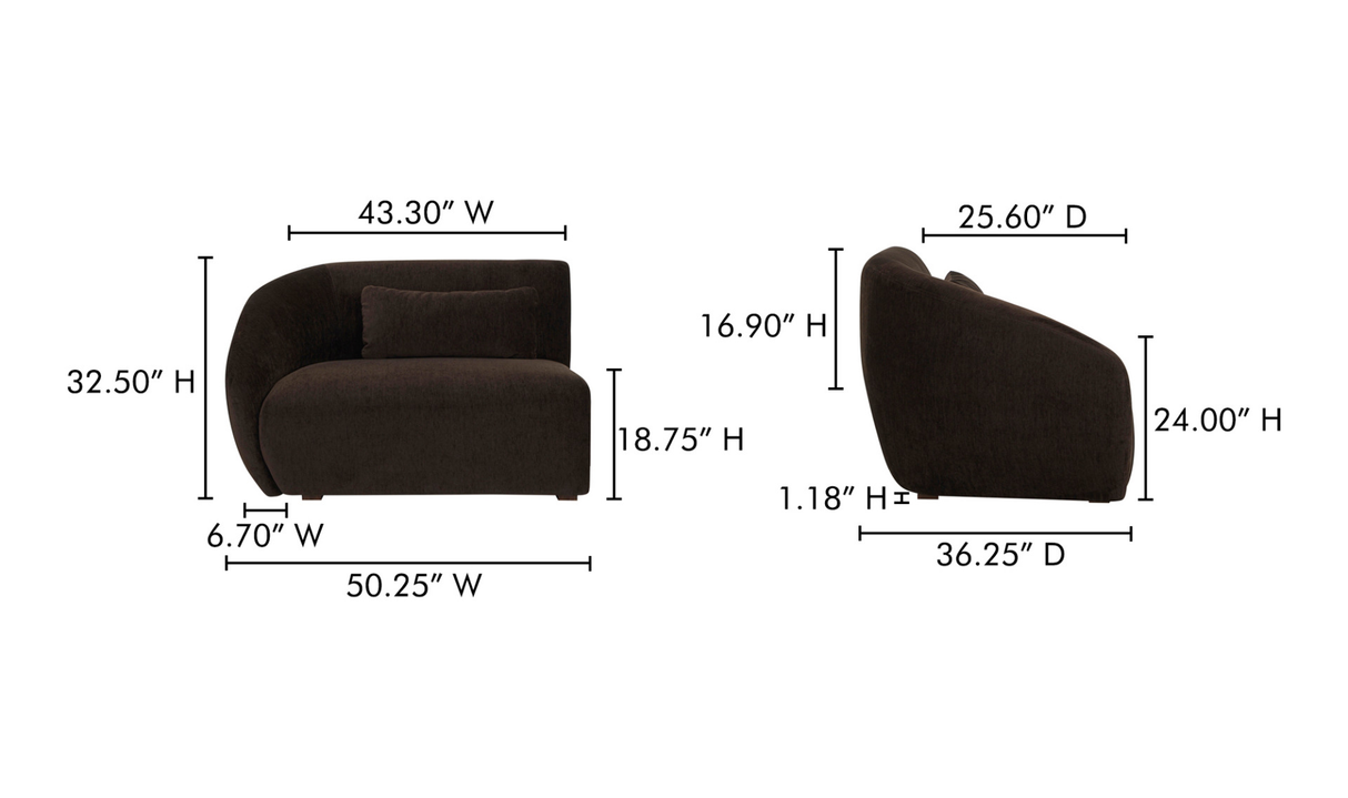 Amelia Left Arm Facing Chair - Espresso by Moe's Home at Eve Furniture