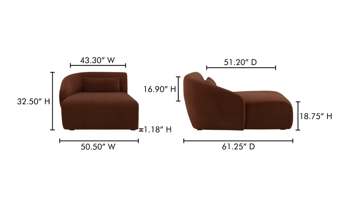 Amelia Left Arm Facing Chaise - Chestnut by Moe's Home at Eve Furniture