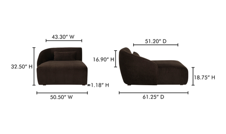 Amelia Left Arm Facing Chaise - Espresso by Moe's Home at Eve Furniture