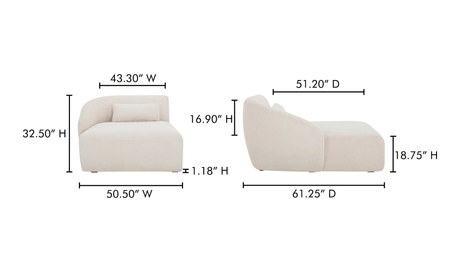 Amelia Left Arm Facing Chaise - Warm White by Moe's Home at Eve Furniture
