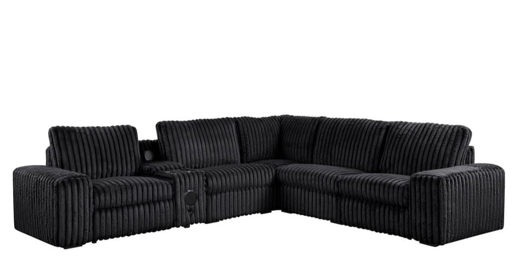 Amelia Onyx Power Reclining Sectional (w/ Bluetooth Speakers) by Happy Homes at Eve Furniture