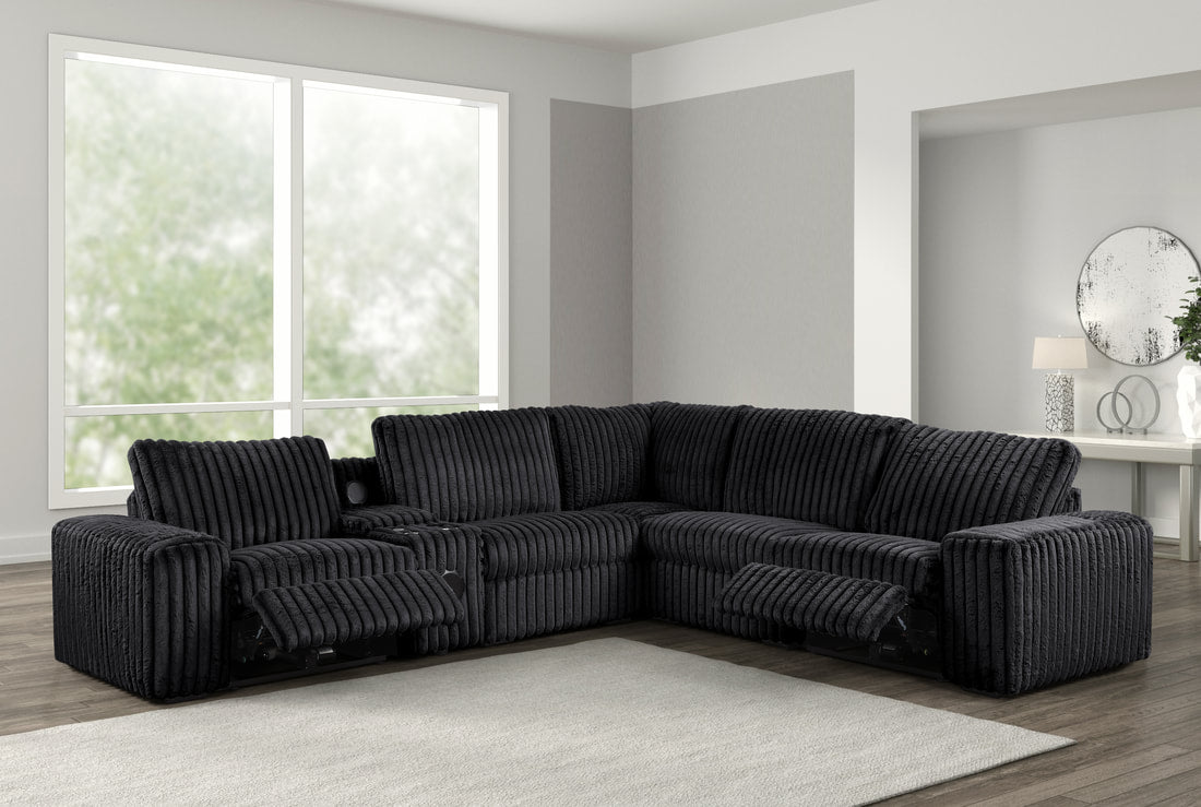 Amelia Onyx Power Reclining Sectional (w/ Bluetooth Speakers) by Happy Homes at Eve Furniture