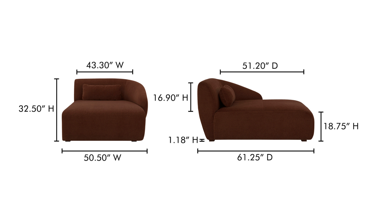 Amelia Right Arm Facing Chaise - Chestnut by Moe's Home at Eve Furniture