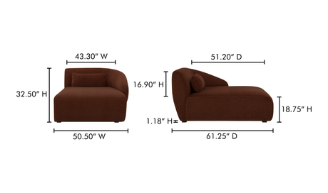 Amelia Right Arm Facing Chaise - Chestnut by Moe's Home at Eve Furniture