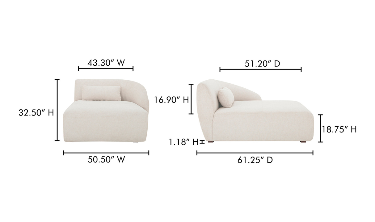 Amelia Right Arm Facing Chaise - Warm White by Moe's Home at Eve Furniture