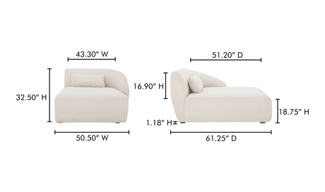 Amelia Right Arm Facing Chaise - Warm White by Moe's Home at Eve Furniture