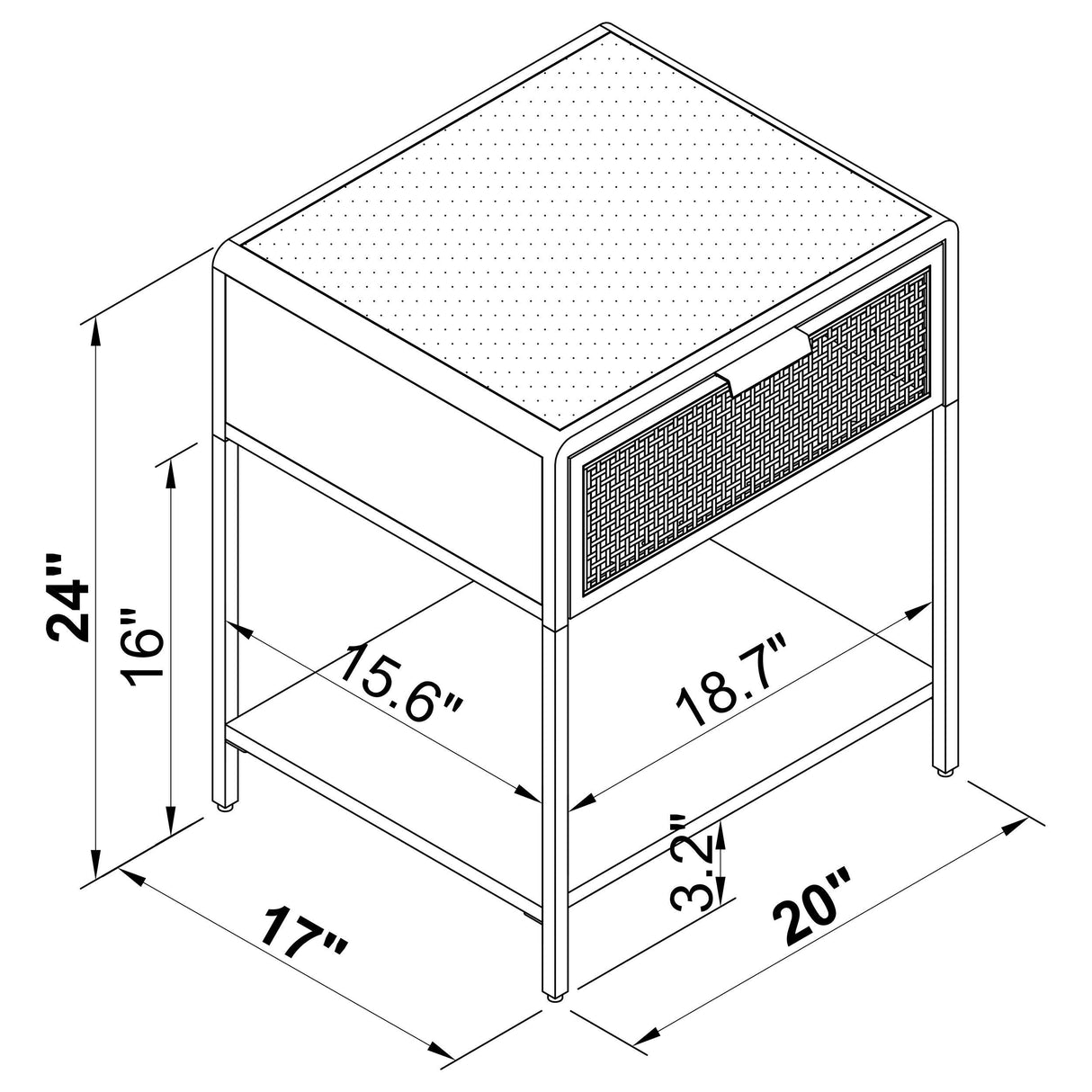 Amherst 1-drawer Radio Weave Rattan Metal Side Table White