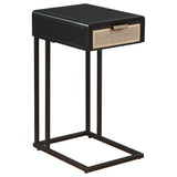 Amherst Black 1-Drawer Radio Weave Cane Metal Side Table by Coaster at Eve Furniture