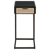 Amherst Black 1-Drawer Radio Weave Cane Metal Side Table by Coaster at Eve Furniture