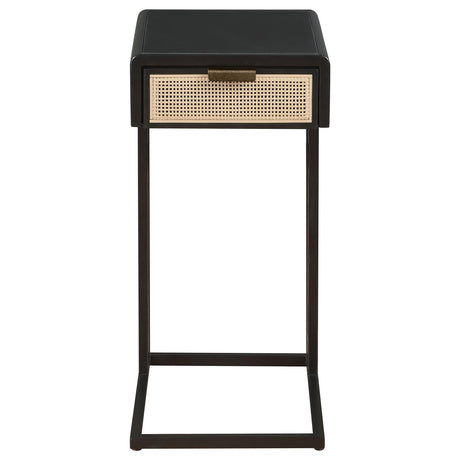 Amherst Black 1-Drawer Radio Weave Cane Metal Side Table by Coaster at Eve Furniture