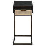 Amherst Black 1-Drawer Radio Weave Cane Metal Side Table by Coaster at Eve Furniture
