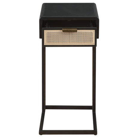Amherst Black 1-Drawer Radio Weave Cane Metal Side Table by Coaster at Eve Furniture