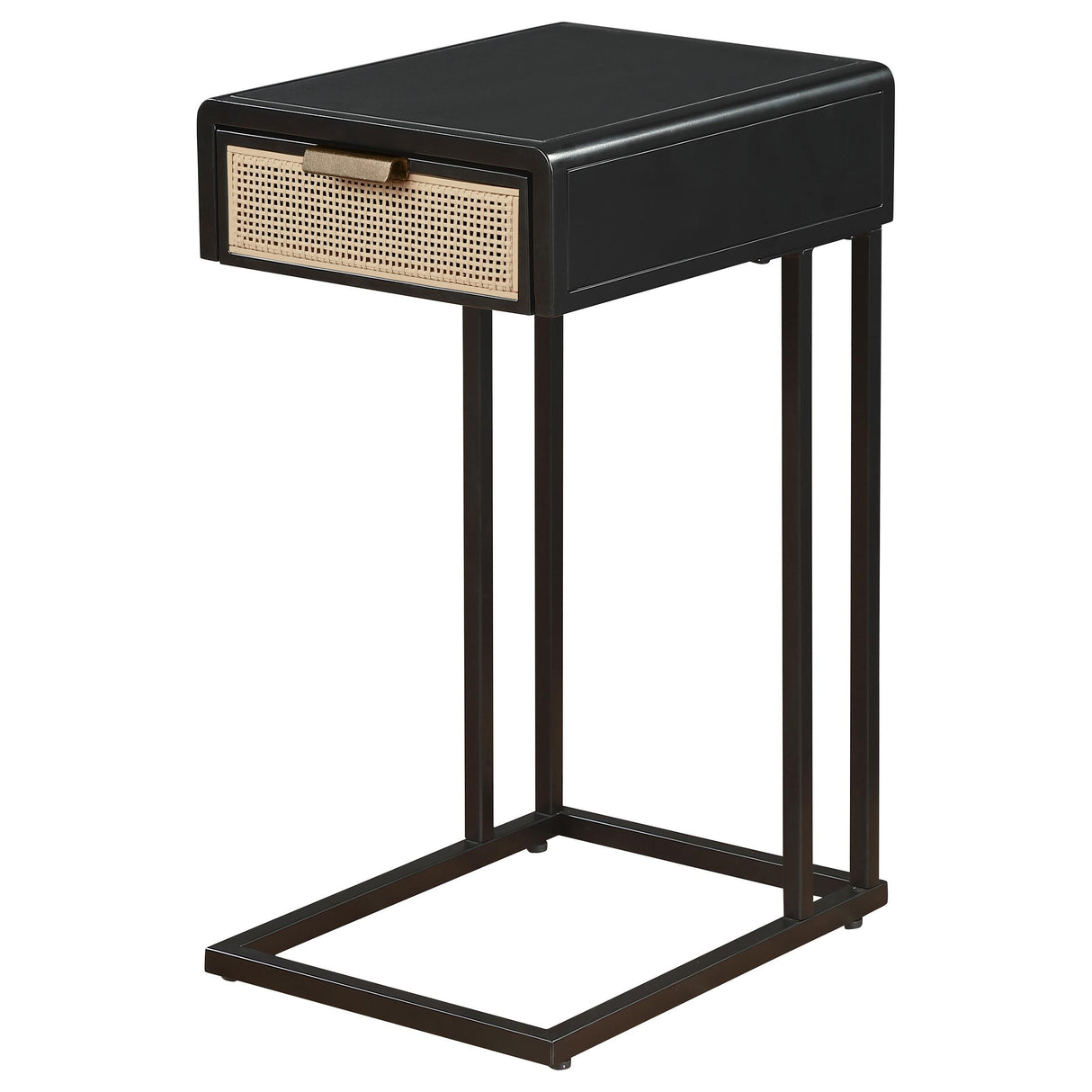 Amherst Black 1-Drawer Radio Weave Cane Metal Side Table by Coaster at Eve Furniture