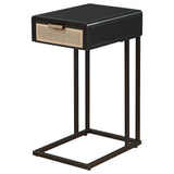 Amherst Black 1-Drawer Radio Weave Cane Metal Side Table by Coaster at Eve Furniture