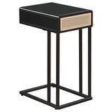 Amherst Black 1-Drawer Radio Weave Cane Metal Side Table by Coaster at Eve Furniture