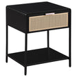 Amherst Black 1-drawer Radio Weave Rattan Metal Side Table by Coaster at Eve Furniture