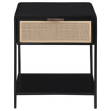 Amherst Black 1-drawer Radio Weave Rattan Metal Side Table by Coaster at Eve Furniture