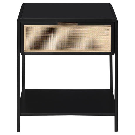 Amherst Black 1-drawer Radio Weave Rattan Metal Side Table by Coaster at Eve Furniture