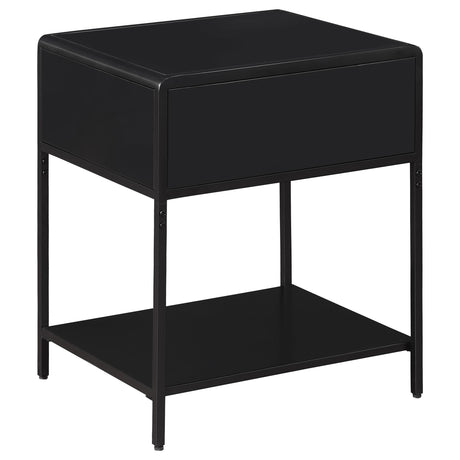 Amherst Black 1-drawer Radio Weave Rattan Metal Side Table by Coaster at Eve Furniture