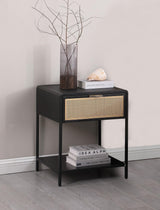 Amherst Black 1-drawer Radio Weave Rattan Metal Side Table by Coaster at Eve Furniture