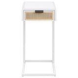 Amherst White 1-Drawer Radio Weave Cane Metal Side Table by Coaster at Eve Furniture