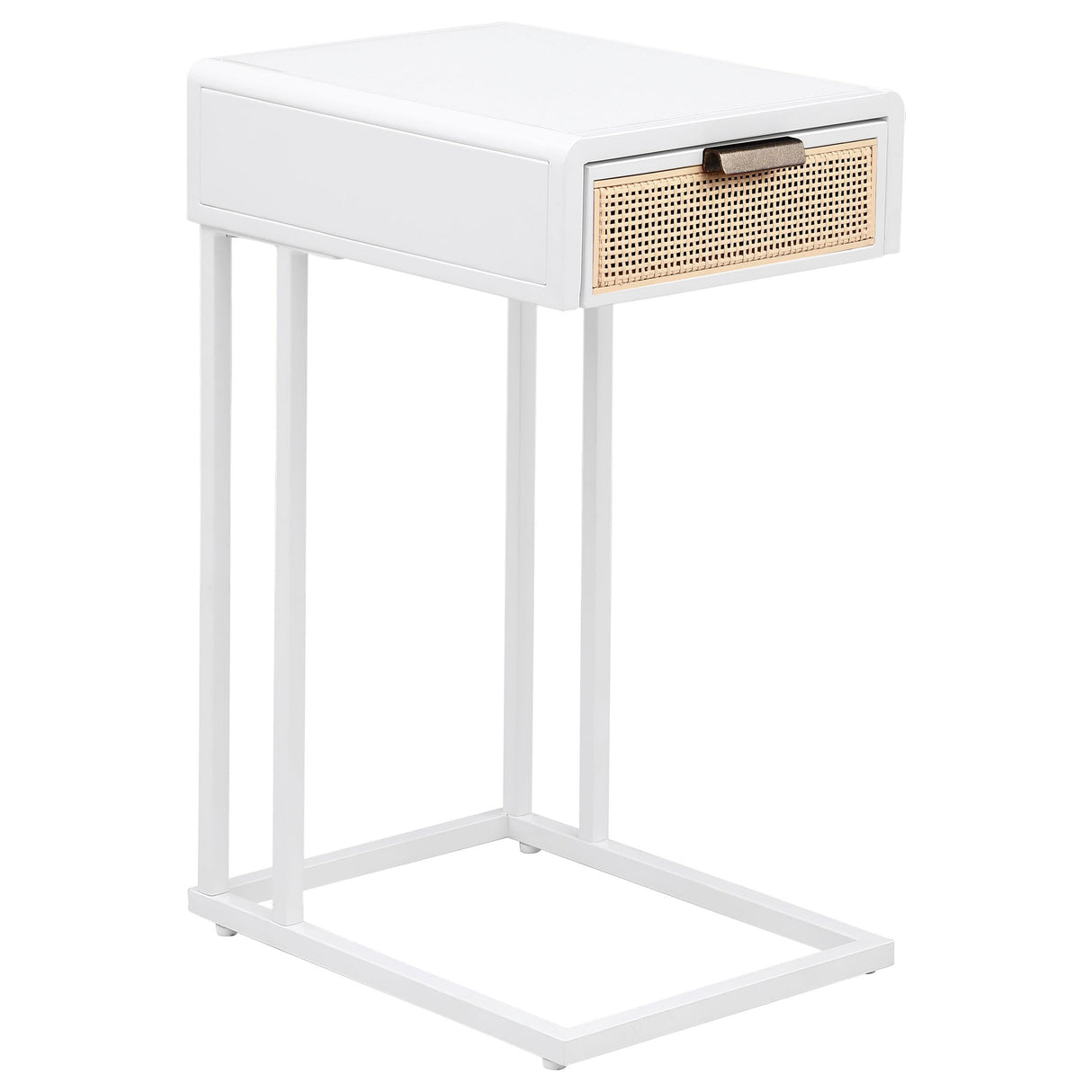 Amherst White 1-Drawer Radio Weave Cane Metal Side Table by Coaster at Eve Furniture