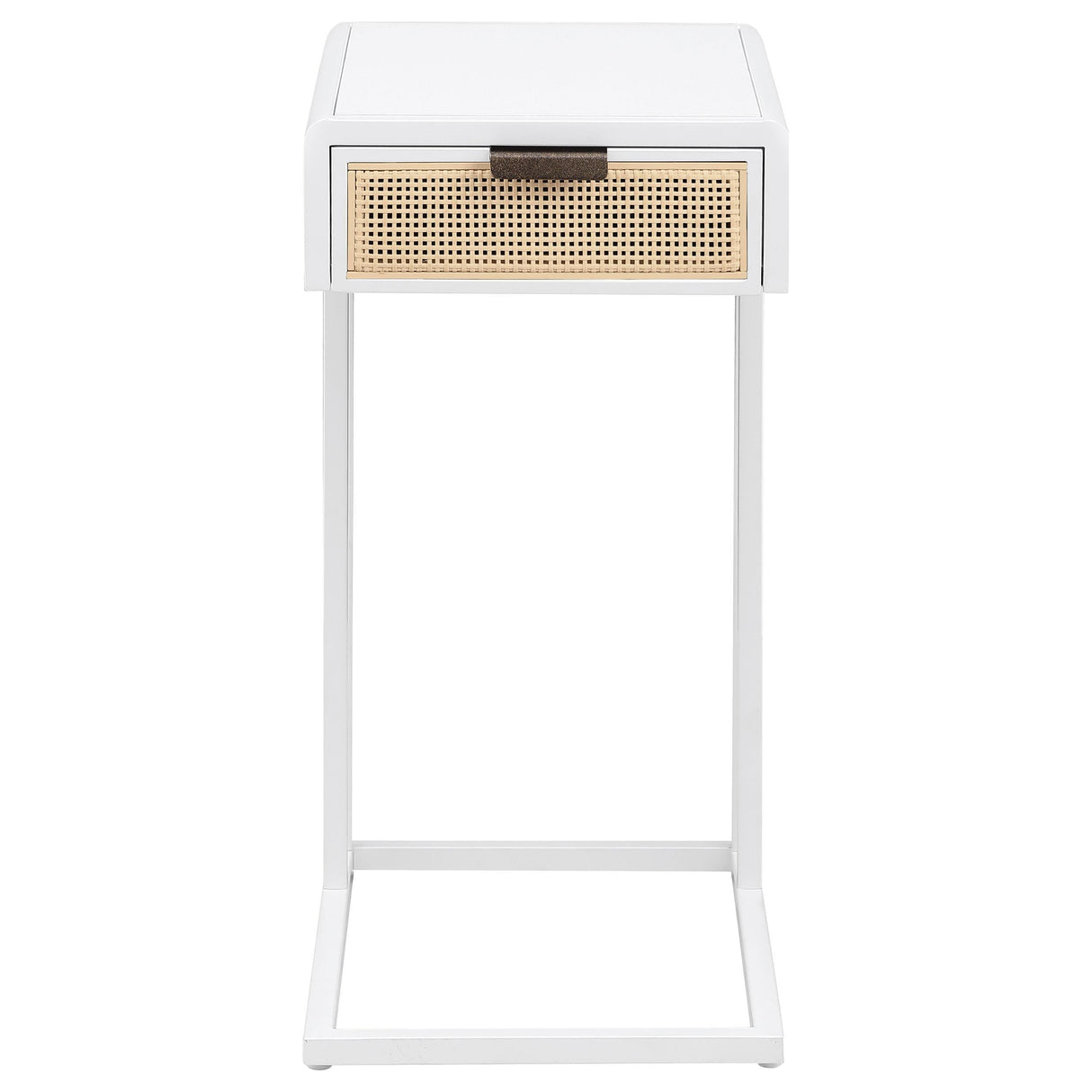 Amherst White 1-Drawer Radio Weave Cane Metal Side Table by Coaster at Eve Furniture