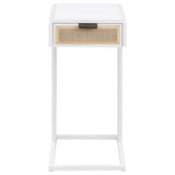 Amherst White 1-Drawer Radio Weave Cane Metal Side Table by Coaster at Eve Furniture
