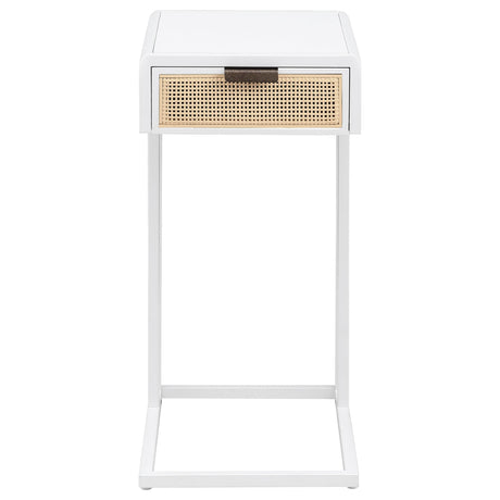 Amherst White 1-Drawer Radio Weave Cane Metal Side Table by Coaster at Eve Furniture