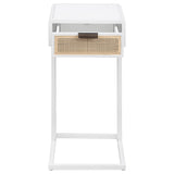 Amherst White 1-Drawer Radio Weave Cane Metal Side Table by Coaster at Eve Furniture