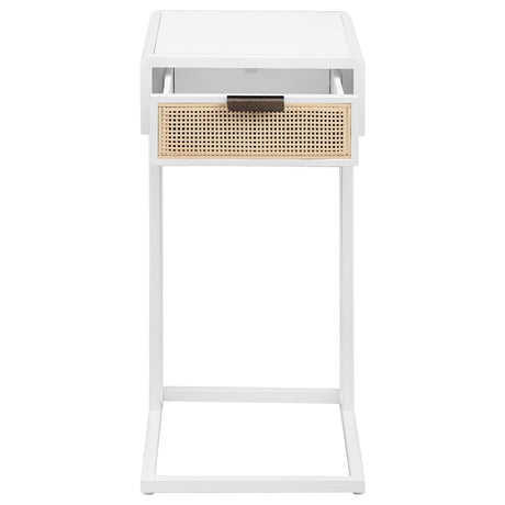 Amherst White 1-Drawer Radio Weave Cane Metal Side Table by Coaster at Eve Furniture