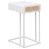 Amherst White 1-Drawer Radio Weave Cane Metal Side Table by Coaster at Eve Furniture