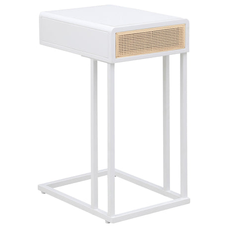 Amherst White 1-Drawer Radio Weave Cane Metal Side Table by Coaster at Eve Furniture