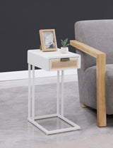 Amherst White 1-Drawer Radio Weave Cane Metal Side Table by Coaster at Eve Furniture