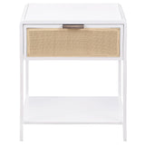 Amherst White 1-drawer Radio Weave Rattan Metal Side Table by Coaster at Eve Furniture