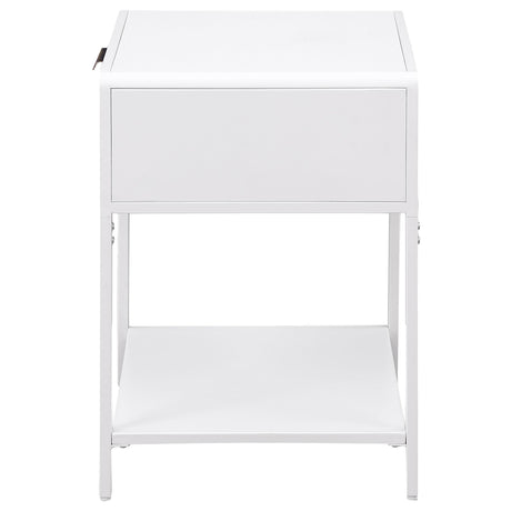 Amherst White 1-drawer Radio Weave Rattan Metal Side Table by Coaster at Eve Furniture