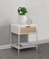 Amherst White 1-drawer Radio Weave Rattan Metal Side Table by Coaster at Eve Furniture