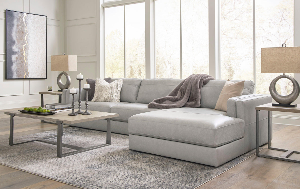 Amiata Glacier Leather 2-Piece Right Arm Facing (RAF) Chaise Sectional by Ashley at Eve Furniture