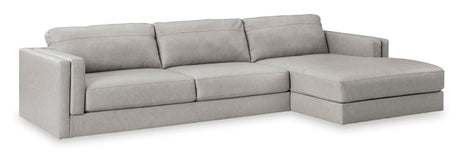Amiata Glacier Leather 2-Piece Right Arm Facing (RAF) Chaise Sectional by Ashley at Eve Furniture