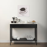 Amika White Marble Top Black Metal Base Console Table by Mercana at Eve Furniture