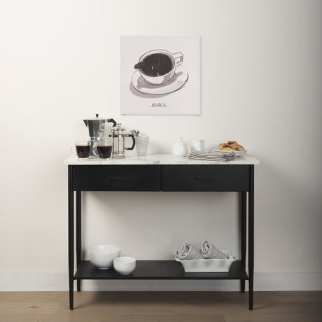 Amika White Marble Top Black Metal Base Console Table by Mercana at Eve Furniture