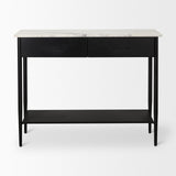 Amika White Marble Top Black Metal Base Console Table by Mercana at Eve Furniture